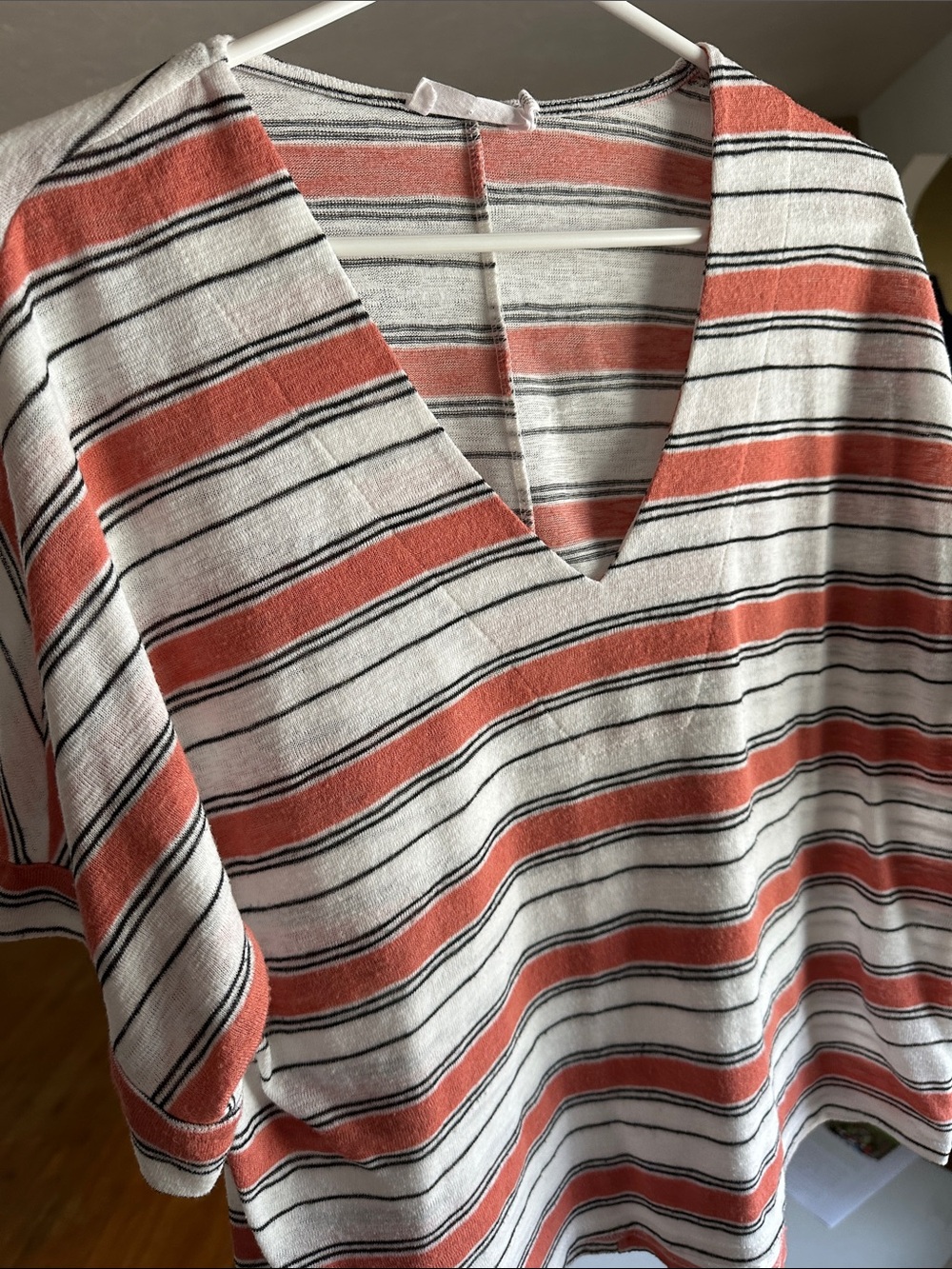 All in Favor Striped V-Neck Tunic in Coral, White and Black